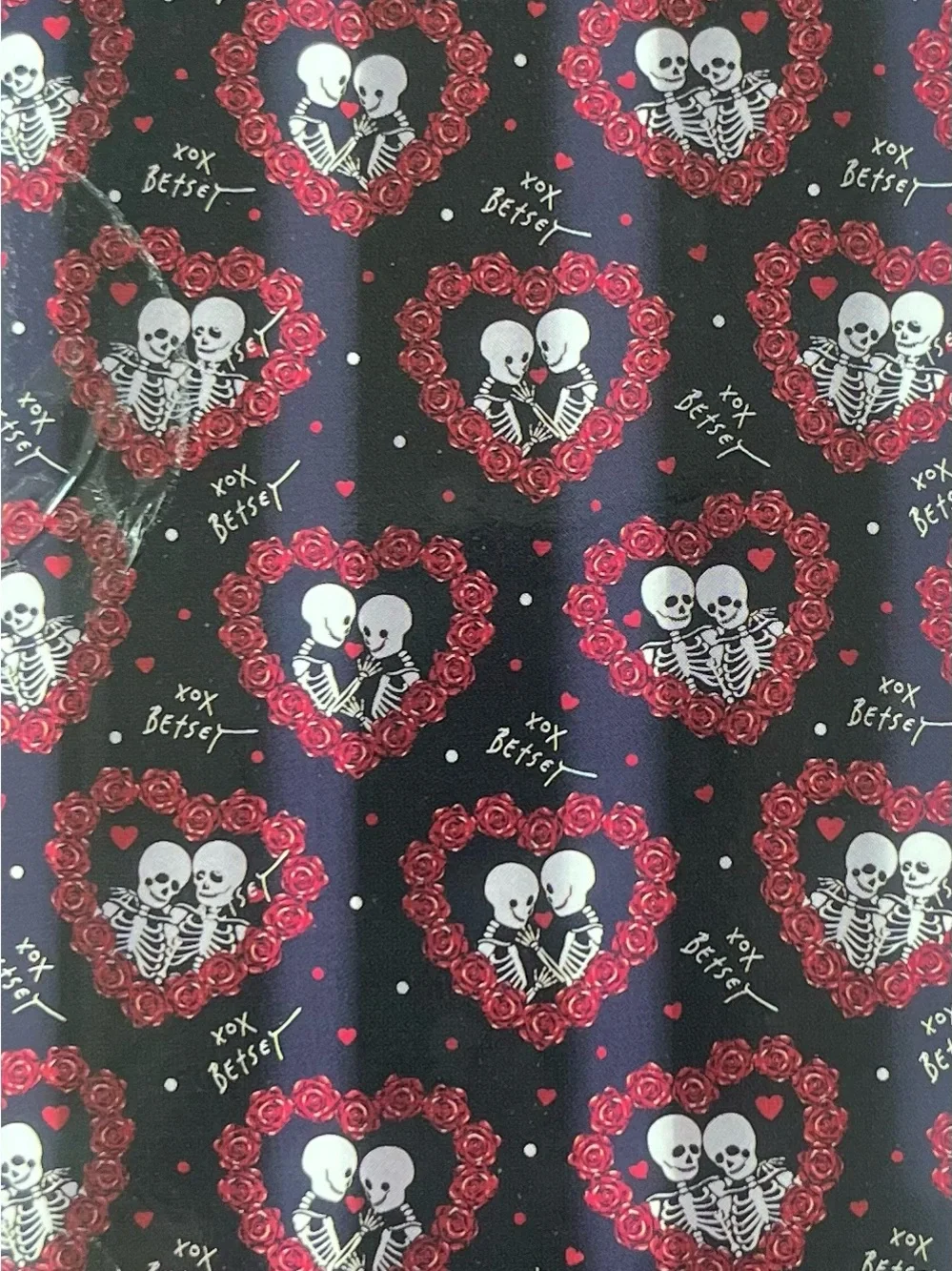 Betsey Johnson Til Death Black Red Rose Heart Skeleton Couple Shower Curtain NIP